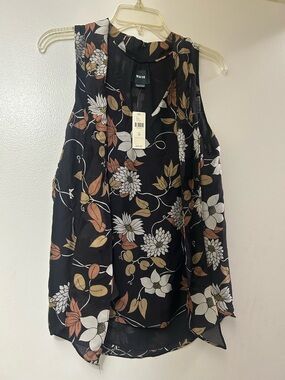 Maeve Black Floral Sleeveless V-Neck Camisole with Cream & Tan Blooms